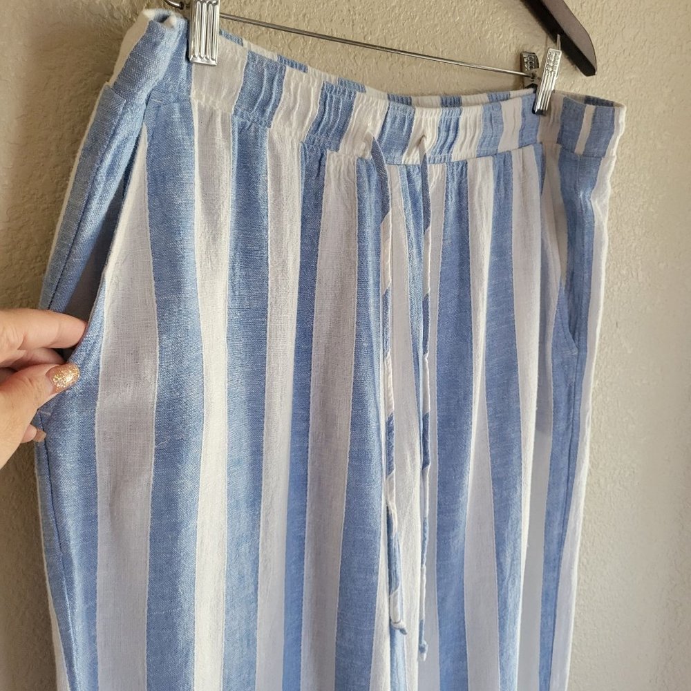 Cloth & Stone Womens Striped Linen Wide Leg Pants Beachy Vacation L - Picture 5 of 11